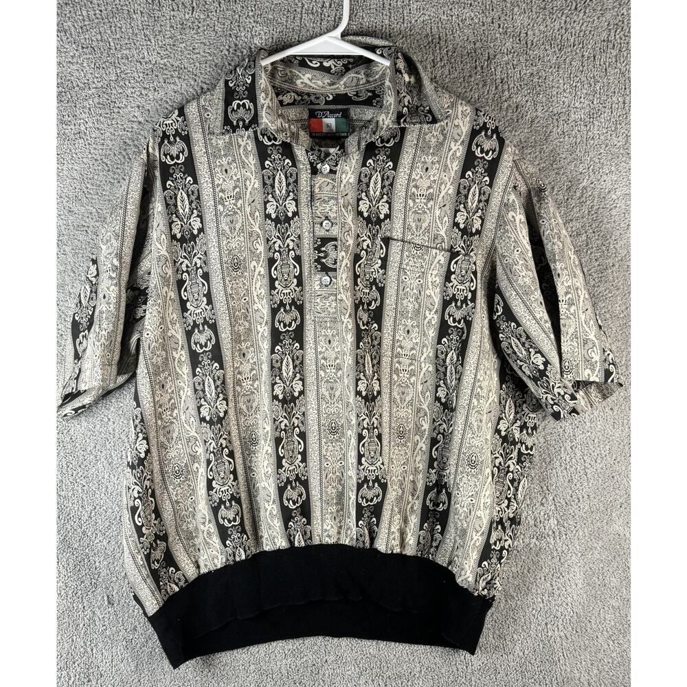 D'accord Men's Polo Shirt Size Large Italian Shirt Short Sleeve Abstract Pattern